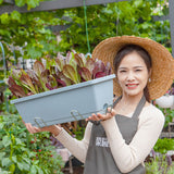 NNEAGS 49.5cm Blue Rectangular Planter Vegetable Herb Flower Outdoor Plastic Box with Holder Balcony Garden Decor Set of 4