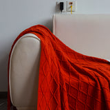 NNEAGS 2X Red Diamond Pattern Knitted Throw Blanket Warm Cozy Woven Cover Couch Bed Sofa Home Decor with Tassels