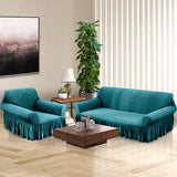 NNEAGS 1-Seater Blue Sofa Cover with Ruffled Skirt Couch Protector High Stretch Lounge Slipcover Home Decor