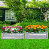 NNEAGS 2X 120cm Rectangle Galvanised Raised Garden Bed Vegetable Herb Flower Outdoor Planter Box