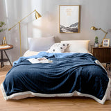 NNEAGS 2X Throw Blanket Warm Cozy Double Sided Thick Flannel Coverlet Fleece Bed Sofa Comforter Dark Blue