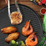 NNEAGS 2X 30cm Round Cast Iron Ribbed BBQ Pan Skillet Steak Sizzle Platter with Handle