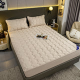 NNEAGS Beige 183cm Wide Mattress Cover Thick Quilted Stretchable Bed Spread Sheet Protector with Pillow Covers