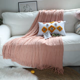 NNEAGS Pink Textured Knitted Throw Blanket Warm Cozy Woven Cover Couch Bed Sofa Home Decor with Tassels