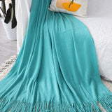 NNEAGS 2X Teal Acrylic Knitted Throw Blanket Solid Fringed Warm Cozy Woven Cover Couch Bed Sofa Home Decor