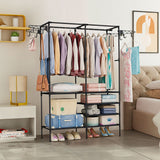 NNEAGS 90x35cm Hanging Clothes Rack Storage w/ 4 Layer Organizer and Side Hooks