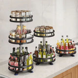 NNEAGS 2X 2 Tier Steel Black Round Rotating Multi-Function Kitchen Portable Storage Spice Seasoning Kitchen Countertop Organiser Shelf