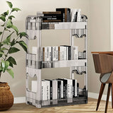 NNEAGS 2X 38x24cm Clear 3 Tier Bookshelf & Cosmetic Storage Organizer Trolley Rack