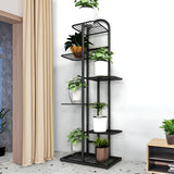 NNEAGS 4 Tier 5 Pots Black Metal Plant Stand Flowerpot Display Shelf Rack Indoor Home Office Decor