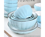 NNEAGS Blue Japanese Style Ceramic Dinnerware Crockery Soup Bowl Plate Server Kitchen Home Decor Set of 9