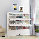 NNEAGS 7 Tier 3 Column White Shoe Rack Organizer Sneaker Footwear Storage Stackable Stand Cabinet Portable Wardrobe with Cover