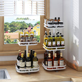 NNEAGS 3 Tier Steel White Square Rotating Multi-Function Kitchen Portable Storage Spice Seasoning Kitchen Countertop Organiser Shelf