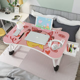 NNEAGS 2X Cute Pig Design Portable Bed Table Adjustable Foldable Bed Sofa Study Table Laptop Mini Desk with Drawer and Cup Slot Home Decor