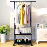 NNEAGS 2X 2-in-1 Organiser Clothes Shoe Rack Space-Saving Triangular Storage with Wheels Black