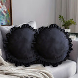 NNEAGS 2X 45X Butterfly Black Vintage Lotus Leaf Edge Round Throw Pillow
