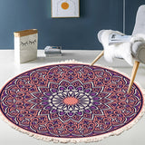 NNEAGS 2X 90cm Purple Mandala Round Carpet for Living Room Bedroom Anti-slip Doormat, Home Decor