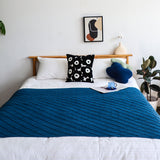 NNEAGS 2X Royal Blue Diamond Pattern Knitted Throw Blanket Warm Cozy Woven Cover Couch Bed Sofa Home Decor with Tassels