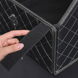 NNEAGS 2X Leather Car Boot Collapsible Foldable Trunk Cargo Organizer Portable Storage Box Black/White Stitch with Lock Small