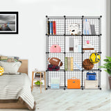 NNEAGS 2X Black Portable 12-Cube Storage Organiser Foldable DIY Modular Grid Space Saving Shelf