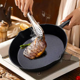 NNEAGS 2X 26cm Round Cast Iron Frying Pan Skillet Steak Sizzle Platter with Handle