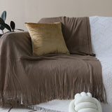 NNEAGS Coffee Acrylic Knitted Throw Blanket Solid Fringed Warm Cozy Woven Cover Couch Bed Sofa Home Decor
