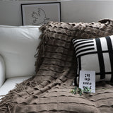NNEAGS 2X Coffee Textured Knitted Throw Blanket Warm Cozy Woven Cover Couch Bed Sofa Home Decor with Tassels