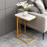 NNEAGS 2X 30x50cm White Ceramic Sofa Side Square Mini Table w/ Gold Metal Legs