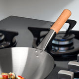 NNEAGS 40cm Stainless Steel Kitchen Cooking Wok with Wood Handle