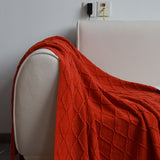 NNEAGS Red Diamond Pattern Knitted Throw Blanket Warm Cozy Woven Cover Couch Bed Sofa Home Decor with Tassels