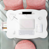 NNEAGS White Portable Bed Table Adjustable Folding Mini Desk With Mini Drawer and Cup-Holder Home Decor