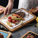 NNEAGS 33.5cm White Square Wooden Serving Tray Slate Steak Serving Platter Chopping Board Paddle Home Decor