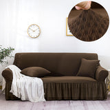 NNEAGS 3-Seater Coffee Sofa Cover with Ruffled Skirt Couch Protector High Stretch Lounge Slipcover Home Decor