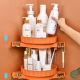 NNEAGS 2X Orange 360 Degree Wall-Mounted Rotating Bathroom Organiser Corner Vanity Rack Toilet Adhesive Storage Shelf