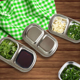 NNEAGS 15cm Silver Sauce Pan with Two Compartments Divided Sauce Dish Kitchen Essential
