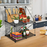 NNEAGS Black Portable 4-Cube 2 Column Storage Organiser Foldable DIY Modular Grid Space Saving Shelf
