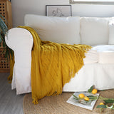 NNEAGS Mustard Textured Knitted Throw Blanket Warm Cozy Woven Cover Couch Bed Sofa Home Decor with Tassels
