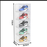 NNEAGS 5 Tier Transparent Portable Shoe Organiser Sneaker Footwear Folding Plastic Bin Stackable Storage Box with Magnetic Door