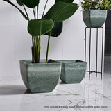 NNEAGS 27cm Green Grey Square Resin Plant Flower Pot in Cement Pattern Planter Cachepot for Indoor Home Office