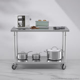 NNEAGS 120cm Commercial Catering Kitchen Stainless Steel Prep Work Bench Table with Wheels