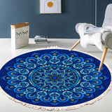 NNEAGS 90cm Blue Mandala Round Carpet for Living Room Bedroom Anti-slip Doormat, Home Decor