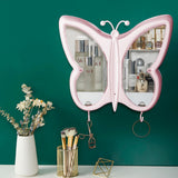 NNEAGS 2X Pink Butterfly Shape Wall-Mounted Makeup Organiser Dustproof Waterproof Bathroom Storage Box Home Decor