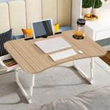 NNEAGS 2X Oak Portable Bed Table Adjustable Folding Mini Desk Stand With Cup-Holder Home Decor