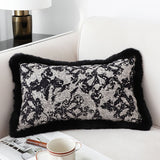 NNEAGS 2X 35cm Vintage Black Pillowcase Set Black Herringbone Pattern Lumbar Throw Pillow