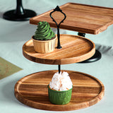 NNEAGS 15cm 2 Tier  Brown Round Wooden Acacia Dessert Tray Cake Snacks Cupcake Stand Buffet Serving Countertop Decor