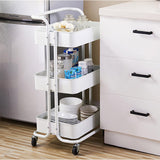 NNEAGS 3 Tier Steel White Movable Kitchen Cart Multi-Functional Shelves Portable Storage Organizer with Wheels