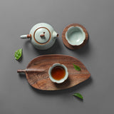 NNEAGS Set of 2 Walnut Leaf Shape Wooden Tray Food Charcuterie Serving Board Paddle Centerpiece Home Decor