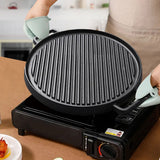NNEAGS 2X 30cm Round Cast Iron Ribbed BBQ Pan Skillet Steak Sizzle Platter with Handle