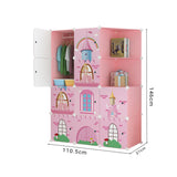 NNEAGS 10 Cubes Pink Castle Print Portable Wardrobe Divide-Grid Modular Storage Organiser Foldable Closet
