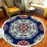 NNEAGS 90cm Round Rug Bohemian Circle Area Rug with Bohemian Geometric Pattern, Anti-slip Doormat, Home Decor