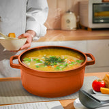 NNEAGS 2X Cast Iron 24cm Enamel Porcelain Stewpot Casserole Stew Cooking Pot With Lid Orange